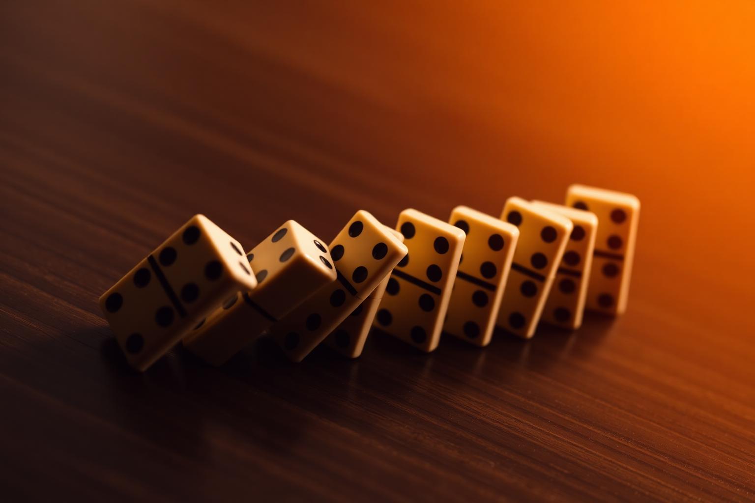 Dominoes mid-cascade representing momentum