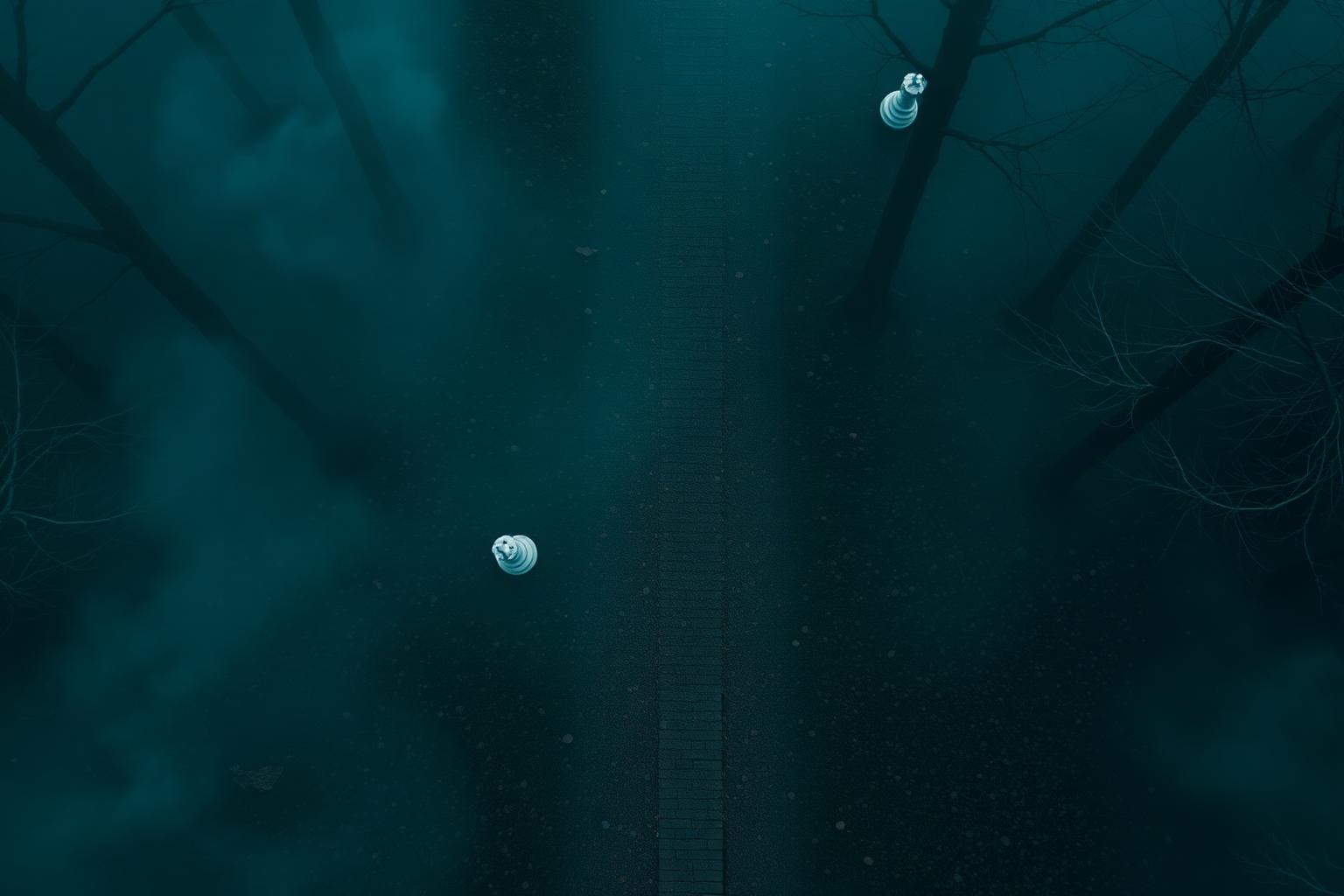 Foggy forked path with chess pieces representing a hard decision